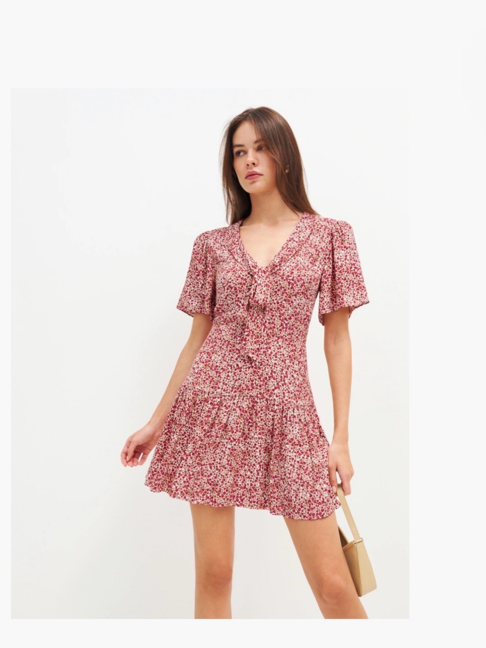 Reformation Pink Floral Tie-Front Mini Dress